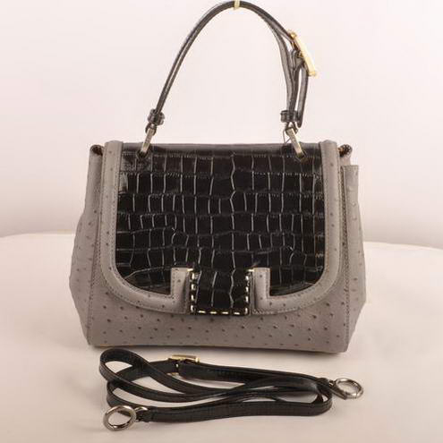 2548 Fendi Silvana Cocco pelle di struzzo Flap Bag 2548 nero-Gre